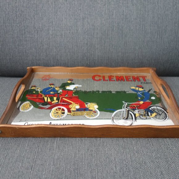 Vintage Clement Paris Cycles & Automobiles Mirror Glass Tray - Picture 2 of 12